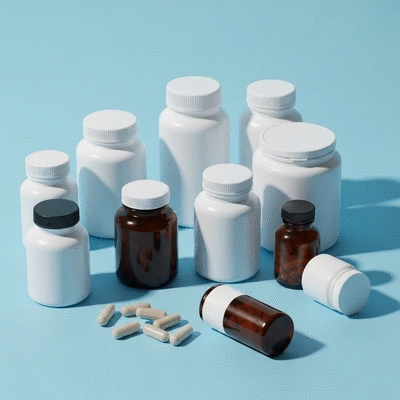 Assortment of health supplement bottles on a clean surface
